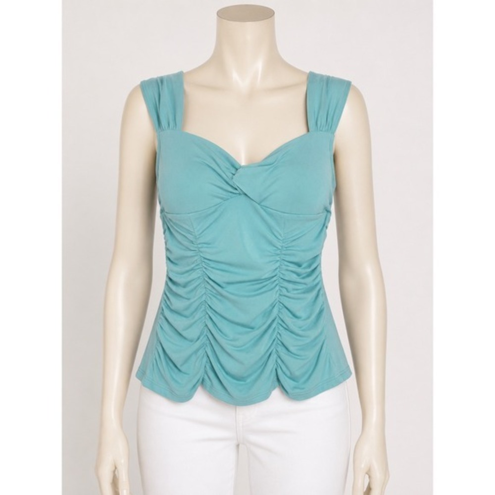 Soulmates Aqua Ruched Sweetheart Neck Sleeveless Top 2255KA Large